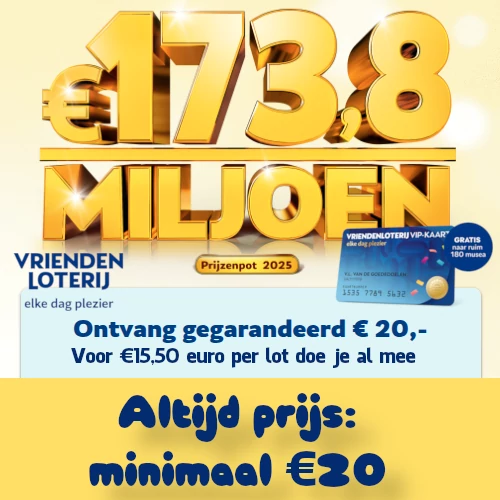 Altijd prijs: €20 en kans op €100.000 + Museum-vipkaart voor 180 musea