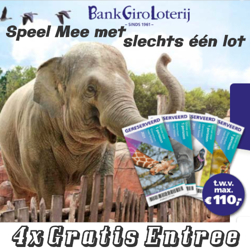 Gratis 4 dierentuin entreekaartjes en kans op geldprijzen